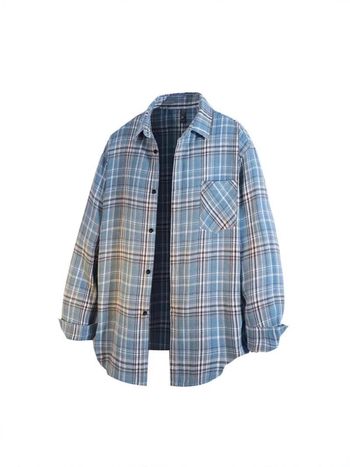 Košeľa s károvaným vzorom, dlhé rukávy, klopový golier, voľný strih