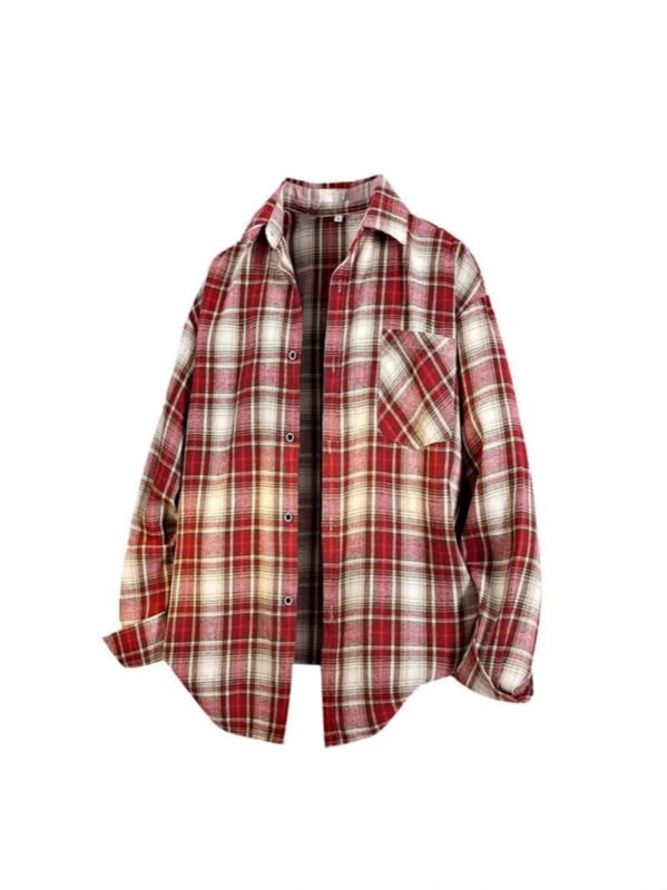 Košeľa s károvaným vzorom, dlhé rukávy, klopový golier, voľný strih