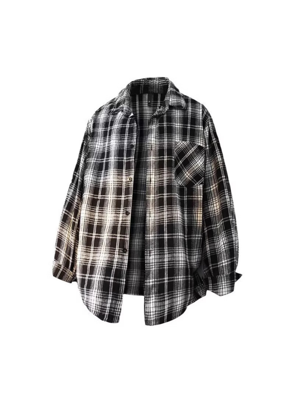 Košeľa s károvaným vzorom, dlhé rukávy, klopový golier, voľný strih