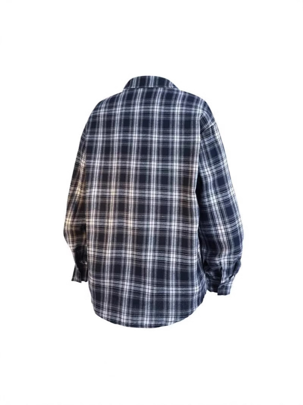 Košeľa s károvaným vzorom, dlhé rukávy, klopový golier, voľný strih