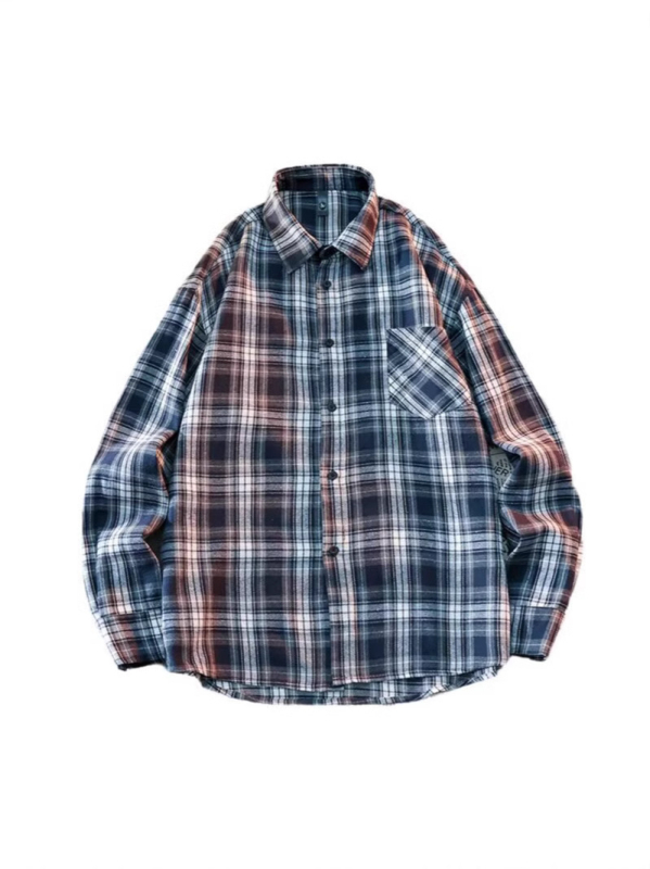 Košeľa s károvaným vzorom, dlhé rukávy, klopový golier, voľný strih