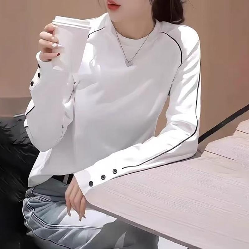 Hosszú ujjú T-shirt kerek nyakkal, viszkóz alapanyag, hímzés, egyszínű kivitel