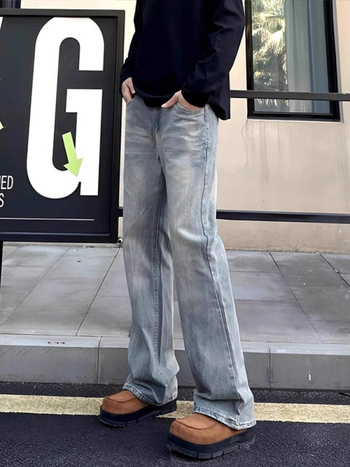 Muške traperice denim s ravnim krojem, labav kroj, 65% pamuka, ispran završetak, visok struk