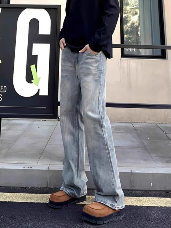 Muške traperice denim s ravnim krojem, labav kroj, 65% pamuka, ispran završetak, visok struk