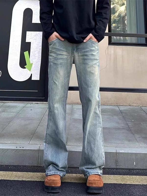 Muške traperice denim s ravnim krojem, labav kroj, 65% pamuka, ispran završetak, visok struk