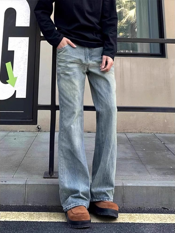 Muške traperice denim s ravnim krojem, labav kroj, 65% pamuka, ispran završetak, visok struk