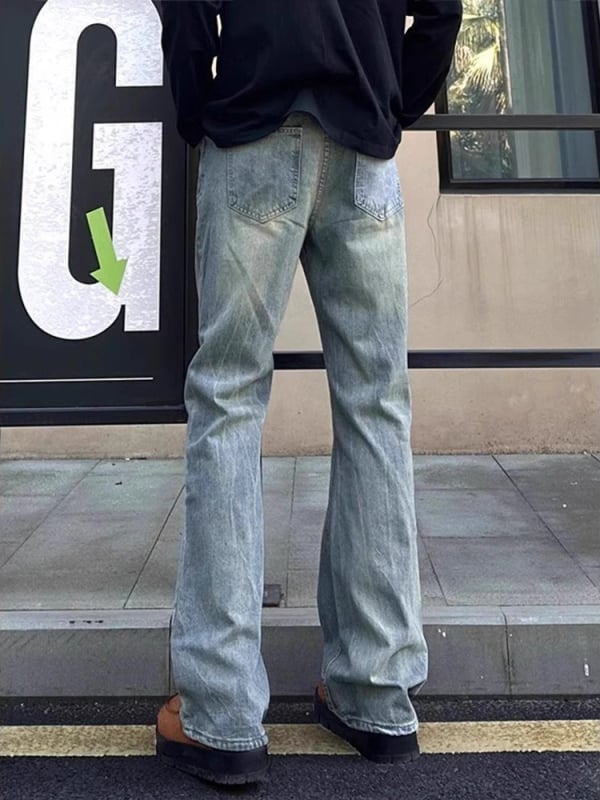 Muške traperice denim s ravnim krojem, labav kroj, 65% pamuka, ispran završetak, visok struk