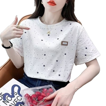 Tricou damă cu mânecă scurtă, țesătură milk silk; principal material: fibre de poliester; imprimeu floral; stil japonez-coreean casual; croială lejeră