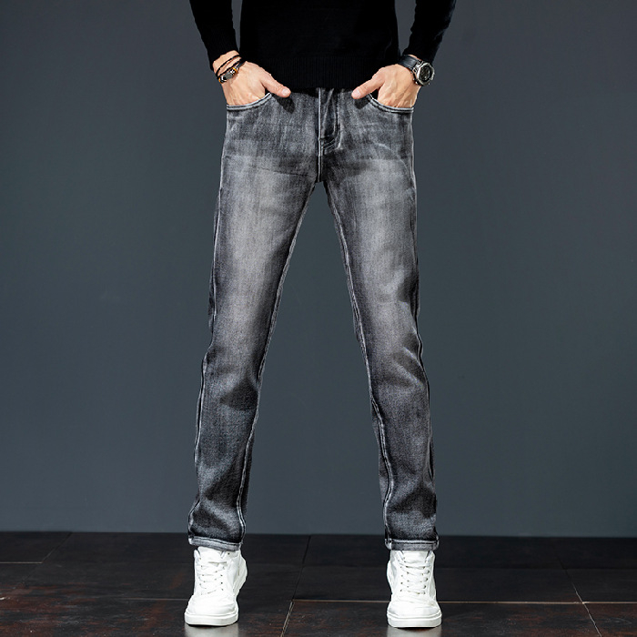 Férfi polárbéléses farmernadrág, egyenes szabású, középmagas derék, cipzár, 89% pamut