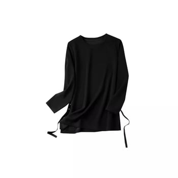 Ženski T‑shirt s metalnim čavlima, okrugli izrez, dugi rukavi, jednobojna, poliester (≥95%)
