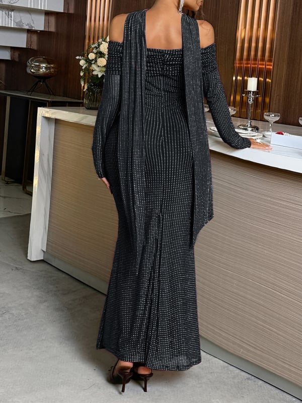 Pletena poliester haljina s Chest-Wrap, dugi rukavi, uski kroj, elegantan stil