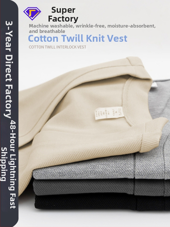 Igapäevane varrukateta vest kahesuunalise puuvillase twilli kangaga, V-kaelus, vaba lõige