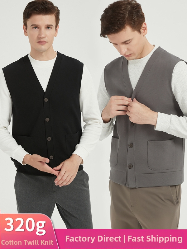 Igapäevane varrukateta vest kahesuunalise puuvillase twilli kangaga, V-kaelus, vaba lõige