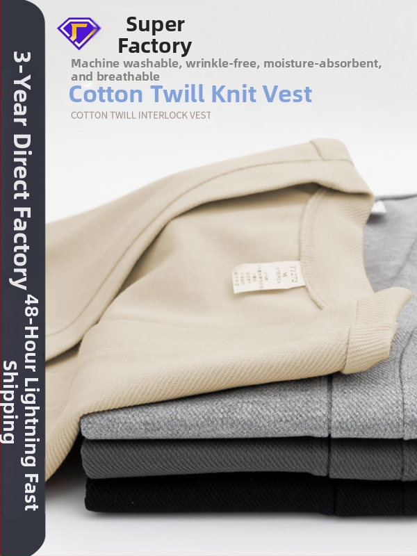 Igapäevane varrukateta vest kahesuunalise puuvillase twilli kangaga, V-kaelus, vaba lõige