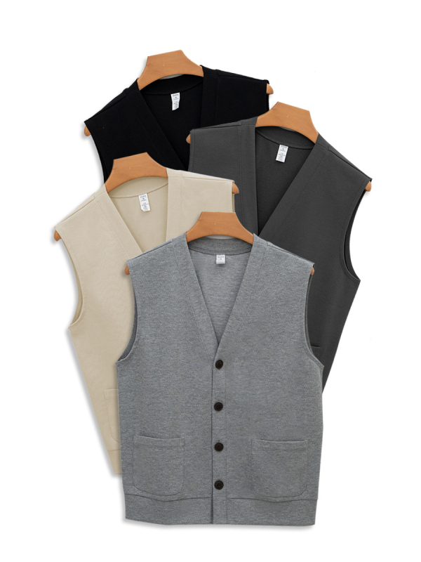 Igapäevane varrukateta vest kahesuunalise puuvillase twilli kangaga, V-kaelus, vaba lõige