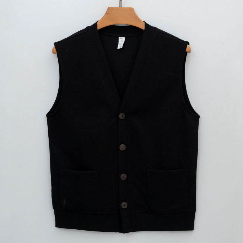 Igapäevane varrukateta vest kahesuunalise puuvillase twilli kangaga, V-kaelus, vaba lõige