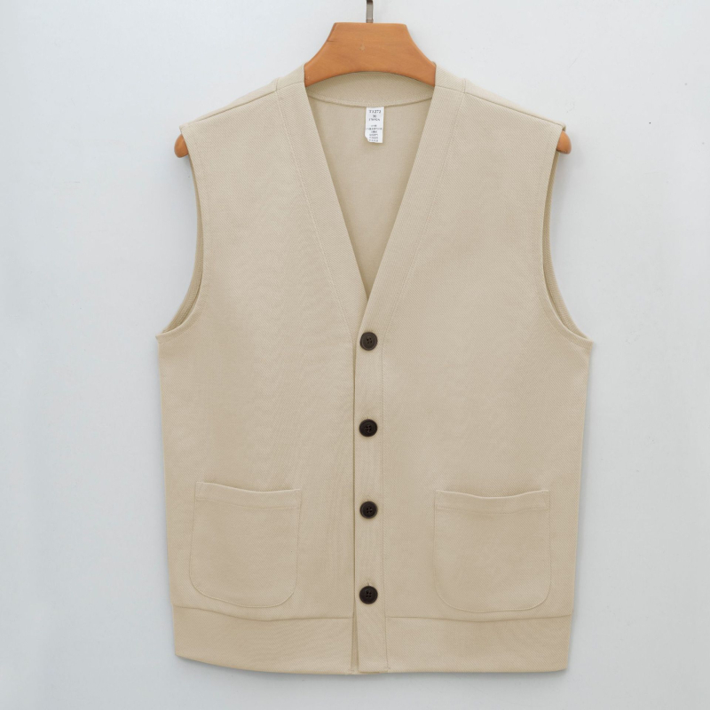 Igapäevane varrukateta vest kahesuunalise puuvillase twilli kangaga, V-kaelus, vaba lõige