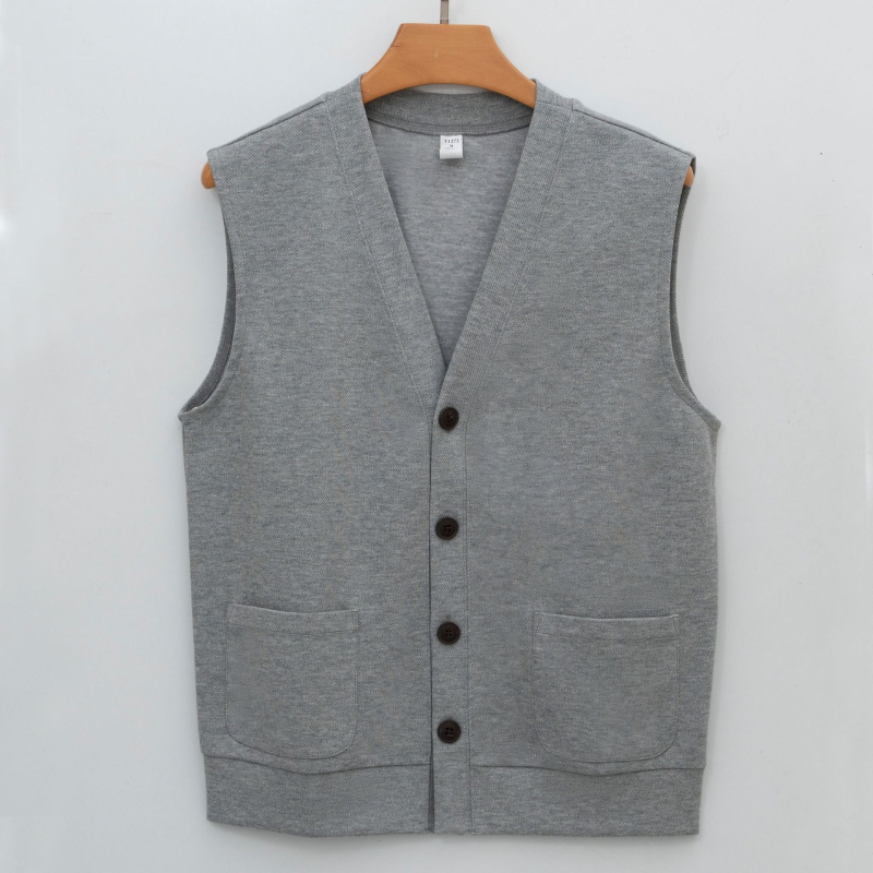 Igapäevane varrukateta vest kahesuunalise puuvillase twilli kangaga, V-kaelus, vaba lõige