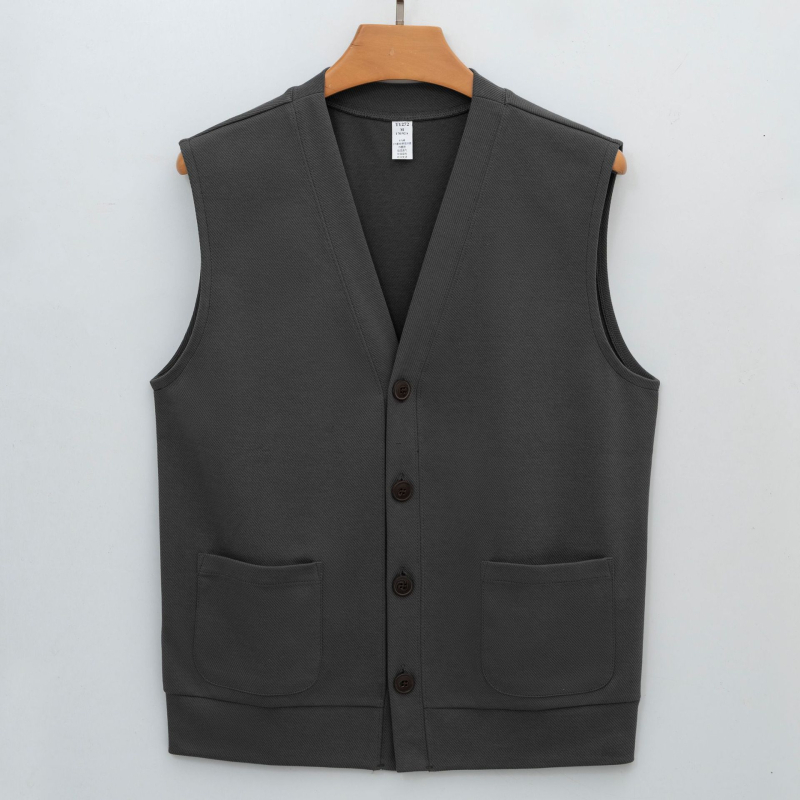 Igapäevane varrukateta vest kahesuunalise puuvillase twilli kangaga, V-kaelus, vaba lõige