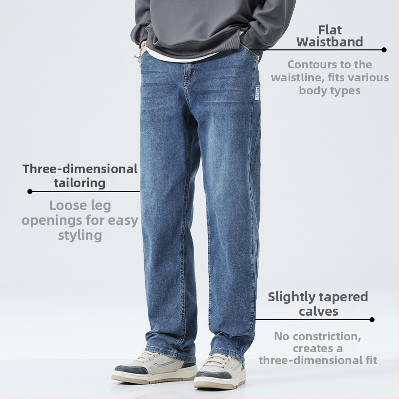 Meeste fleeceeritud teksad talvel 2025, sirge lõikega, keskmine vöökoht, puuvillase-poliesteri segu väikese venivusega