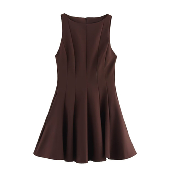 Φόρεμα midi χωρίς μανίκια με στρογγυλό λαιμό, γραμμή Α, ψηλή μέση