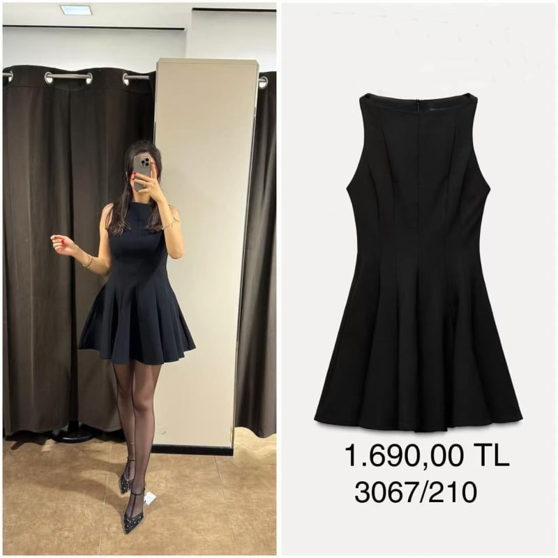 Φόρεμα midi χωρίς μανίκια με στρογγυλό λαιμό, γραμμή Α, ψηλή μέση