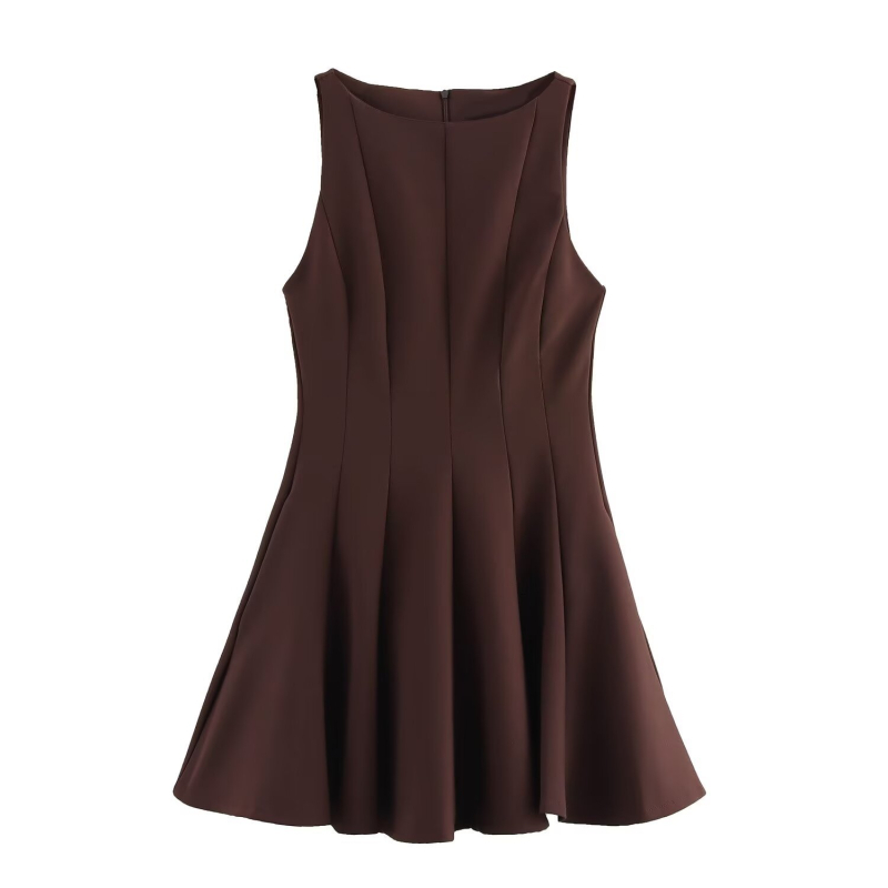 Φόρεμα midi χωρίς μανίκια με στρογγυλό λαιμό, γραμμή Α, ψηλή μέση