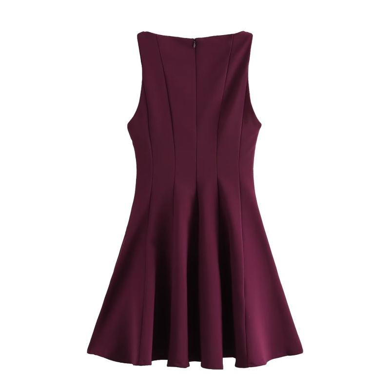 Φόρεμα midi χωρίς μανίκια με στρογγυλό λαιμό, γραμμή Α, ψηλή μέση