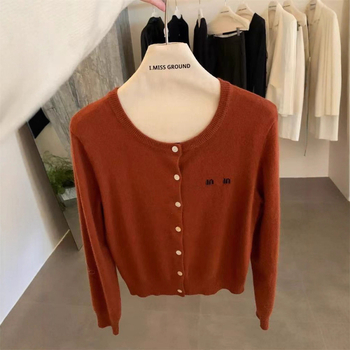 Cardigan tricotat cu broderie, nylon cu fibre de celuloză regenerată, guler rotund, mâneci lungi, stil casual japonez-coreean