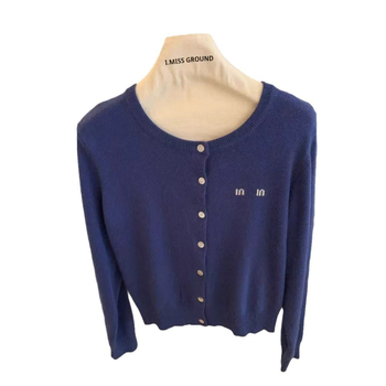 Cardigan tricotat cu broderie, nylon cu fibre de celuloză regenerată, guler rotund, mâneci lungi, stil casual japonez-coreean