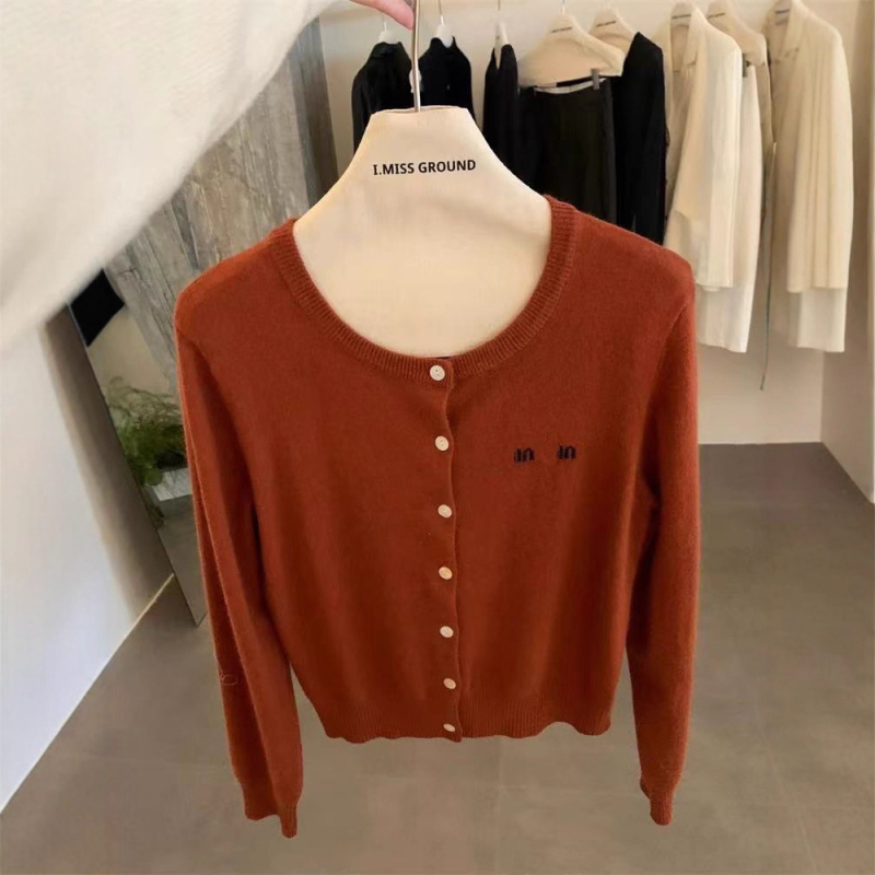 Cardigan tricotat cu broderie, nylon cu fibre de celuloză regenerată, guler rotund, mâneci lungi, stil casual japonez-coreean