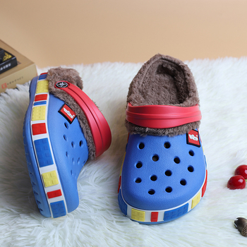 Dječje Crocs-stil papuče s fleece podstavom za jesen-zimu, odvojive, protuklizne i vodootporne, tople, dvostruka uporaba za školu