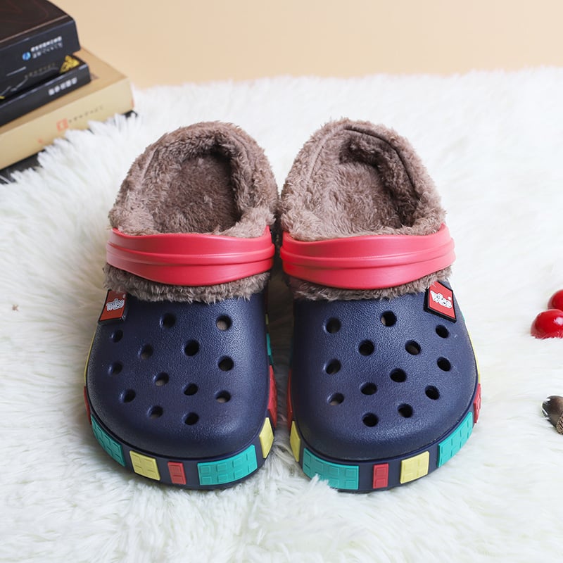 Dječje Crocs-stil papuče s fleece podstavom za jesen-zimu, odvojive, protuklizne i vodootporne, tople, dvostruka uporaba za školu