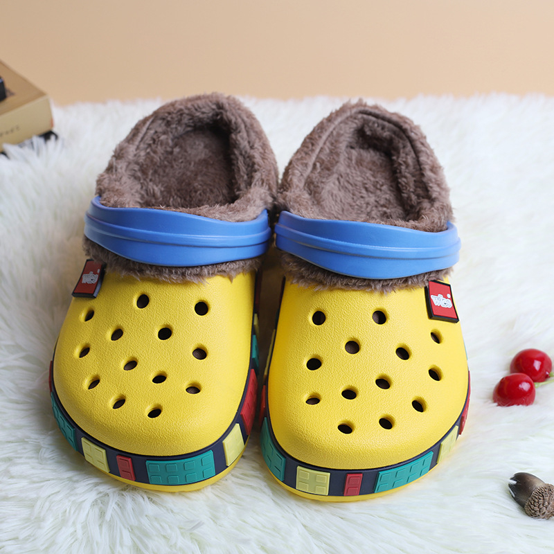 Dječje Crocs-stil papuče s fleece podstavom za jesen-zimu, odvojive, protuklizne i vodootporne, tople, dvostruka uporaba za školu