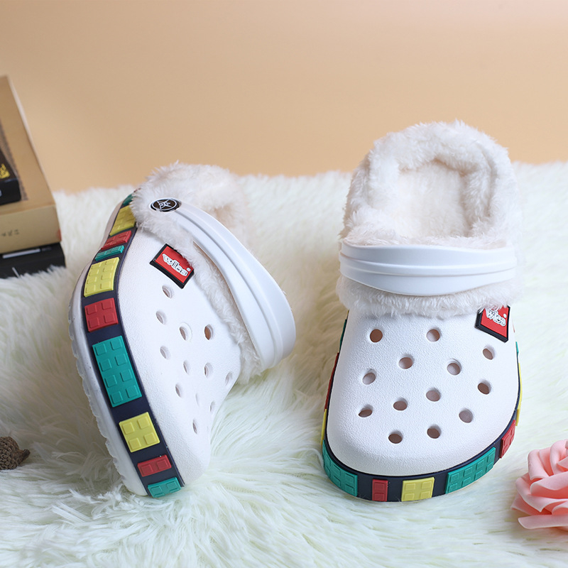 Dječje Crocs-stil papuče s fleece podstavom za jesen-zimu, odvojive, protuklizne i vodootporne, tople, dvostruka uporaba za školu