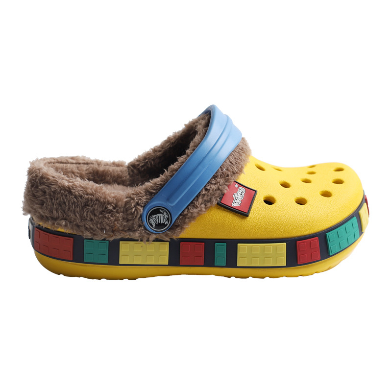 Dječje Crocs-stil papuče s fleece podstavom za jesen-zimu, odvojive, protuklizne i vodootporne, tople, dvostruka uporaba za školu