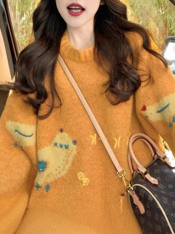 Kapuljačasti široki pulover od poliestera s uzorkom anime crtića, korejski casual stil