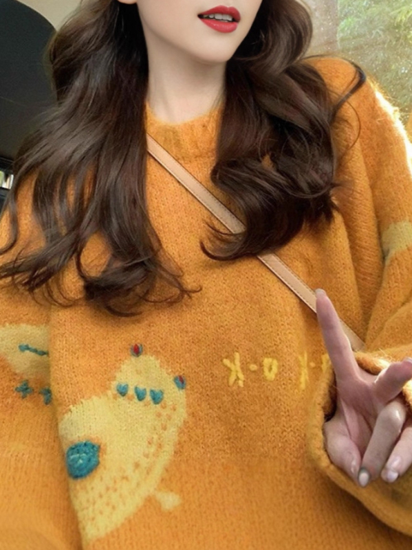 Kapuljačasti široki pulover od poliestera s uzorkom anime crtića, korejski casual stil