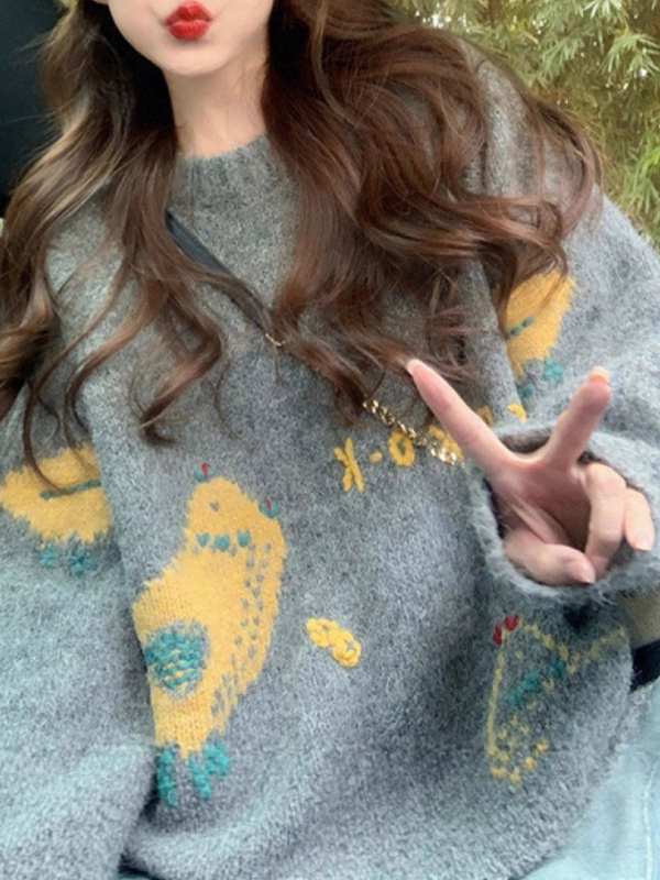 Kapuljačasti široki pulover od poliestera s uzorkom anime crtića, korejski casual stil