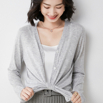 Cardigan od worsted vune s V-izrezom, tanak, labav kroj, dugi rukavi