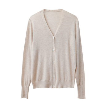 Cardigan od worsted vune s V-izrezom, tanak, labav kroj, dugi rukavi