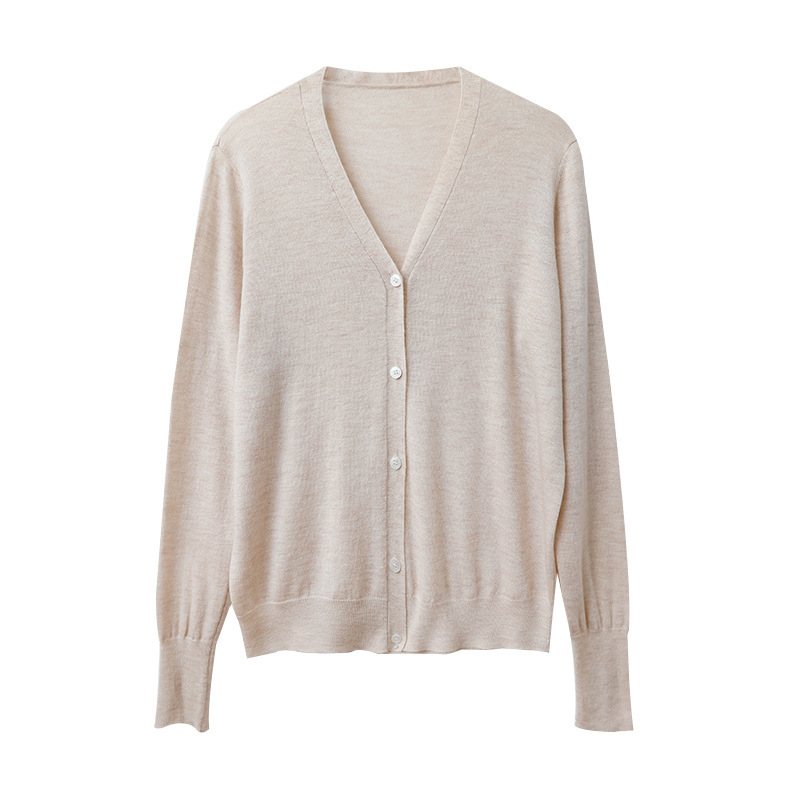 Cardigan od worsted vune s V-izrezom, tanak, labav kroj, dugi rukavi