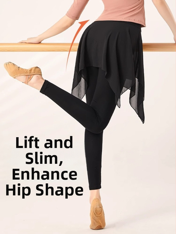 Šokių praktikos kostiumas suaugusiems: baleto ir lotynų šokių, klubų dengiančio sijono su kelnaitėmis, poliesterio 99,9% audinys