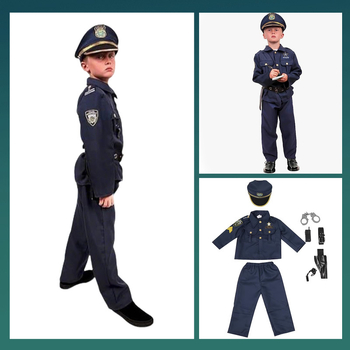 Detský cosplay policajta – Polyesterové pracovné oblečenie, pre vek 3–8 rokov, Skladom, jar 2024