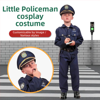 Detský cosplay policajta – Polyesterové pracovné oblečenie, pre vek 3–8 rokov, Skladom, jar 2024