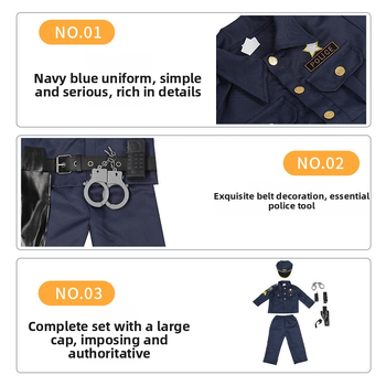 Detský cosplay policajta – Polyesterové pracovné oblečenie, pre vek 3–8 rokov, Skladom, jar 2024