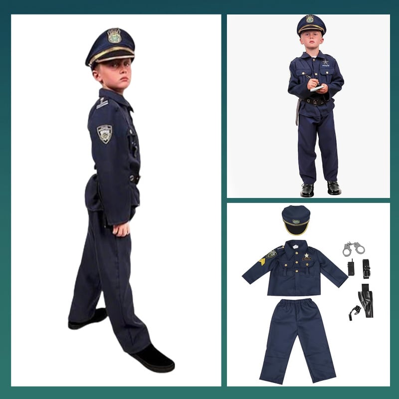 Detský cosplay policajta – Polyesterové pracovné oblečenie, pre vek 3–8 rokov, Skladom, jar 2024