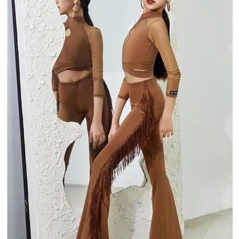 Комплект за латин танцова практика - дълги панталони, танцово облекло за жени, деца и възрастни, есенно-зимно, TR плат, PVC ≤30%