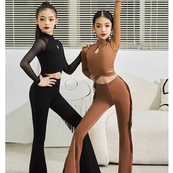 Комплект за латин танцова практика - дълги панталони, танцово облекло за жени, деца и възрастни, есенно-зимно, TR плат, PVC ≤30%