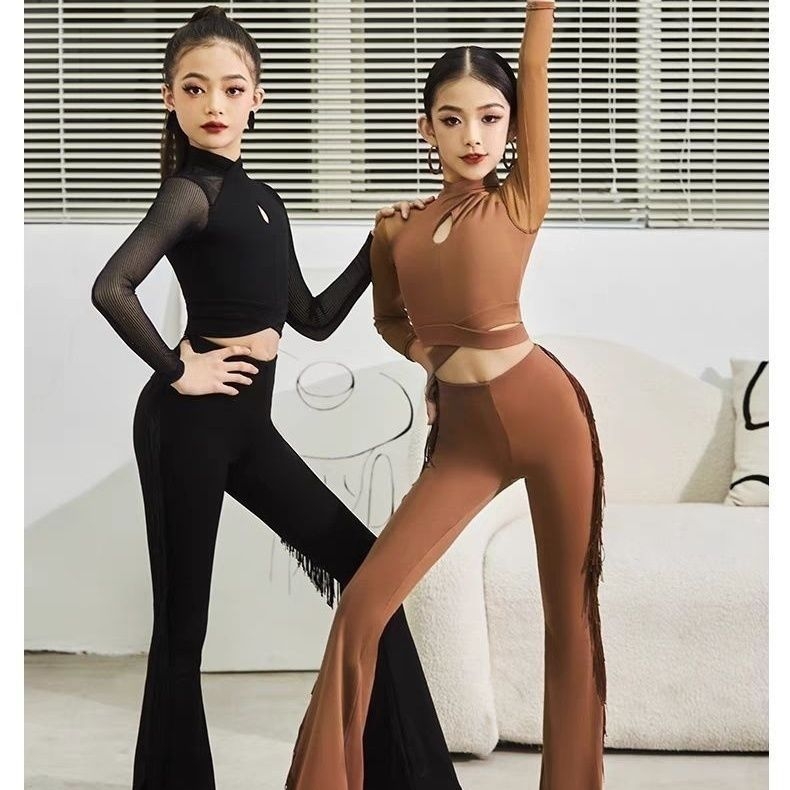 Комплект за латин танцова практика - дълги панталони, танцово облекло за жени, деца и възрастни, есенно-зимно, TR плат, PVC ≤30%